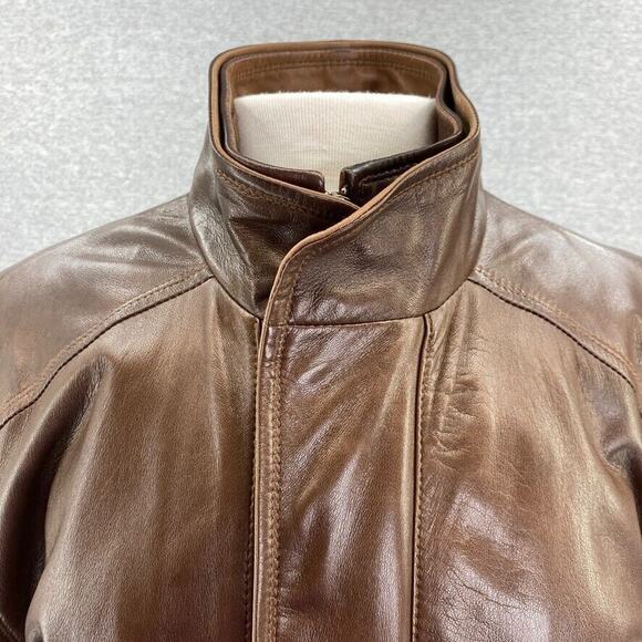 Cremieux Lambskin Jacket Mens Large Brown Bomber Flight Zip Bib Double Collar - Picture 10 of 16